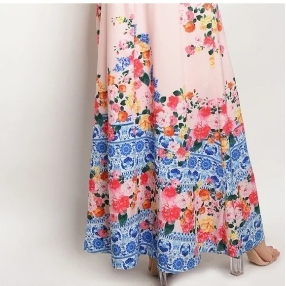 Pink / Blue Floral Maxi Dress - Picture 3 of 3